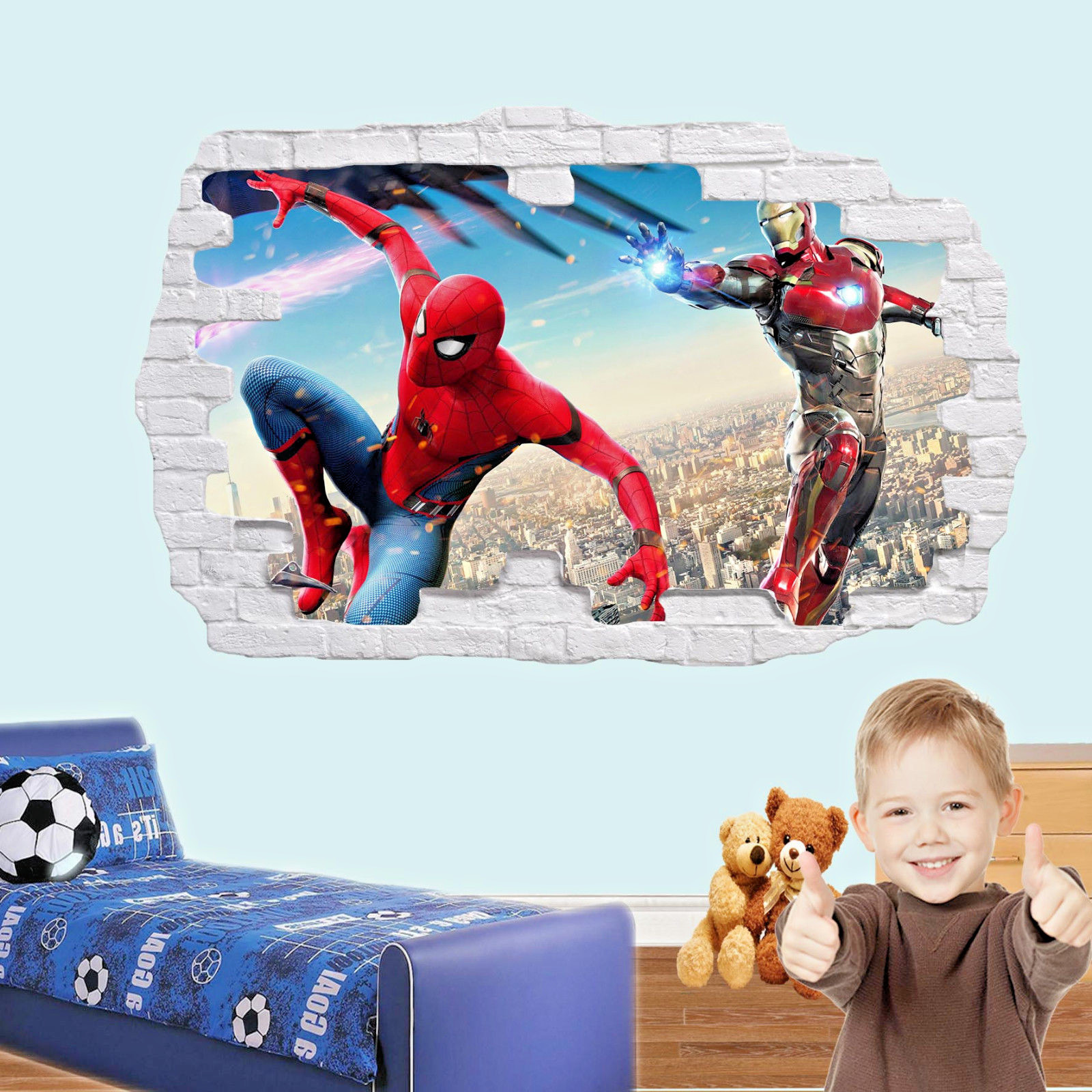 Heroes Ironman Spiderman Wall Sticker 3d Art Poster Mural Decal Kids Bedroom ST7