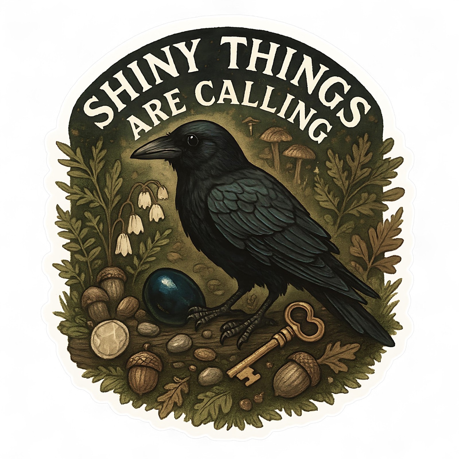 Crow sticker with trinkets and shiny elements Assorted sizes – crowcore