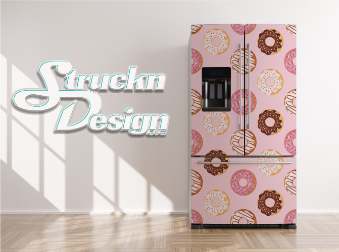 Pink Donuts Glaze Sprinkles Art Deco Fridge Freezer Wrap Side Door Vinyl Decal