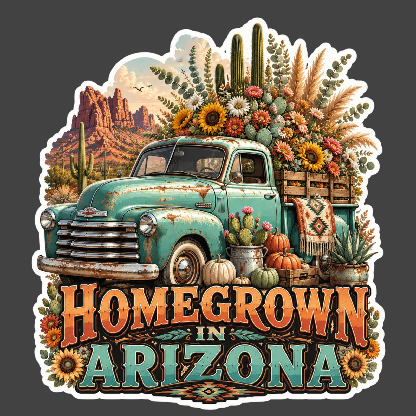 Arizona Homegrown Sticker Vinyl Decal Vintage Truck Sunflowers Desert