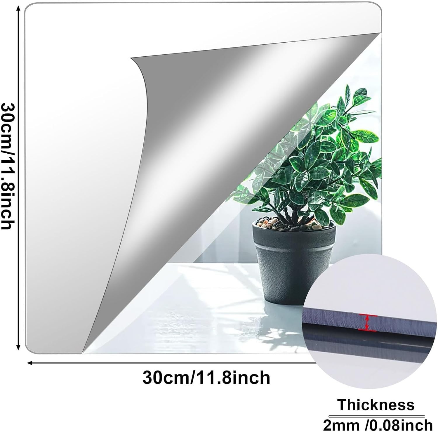 2MM Thick Frameless Acrylic Mirror Tiles – 12×12 Inches Wall Stickers Pack of 4