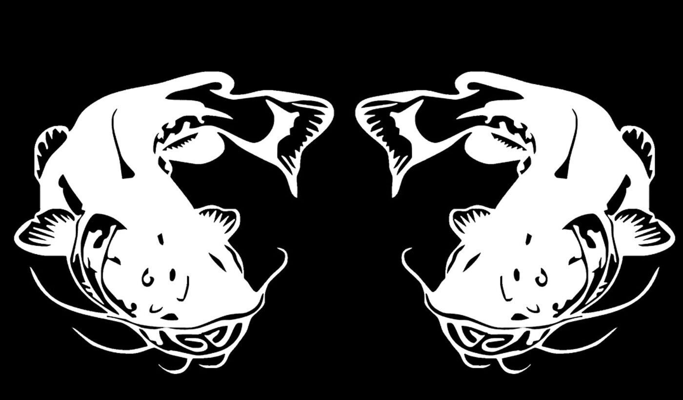 Catfish – Two Fishing White Vinyl Decal Car Truck Windows Laptop Notebook Tablet