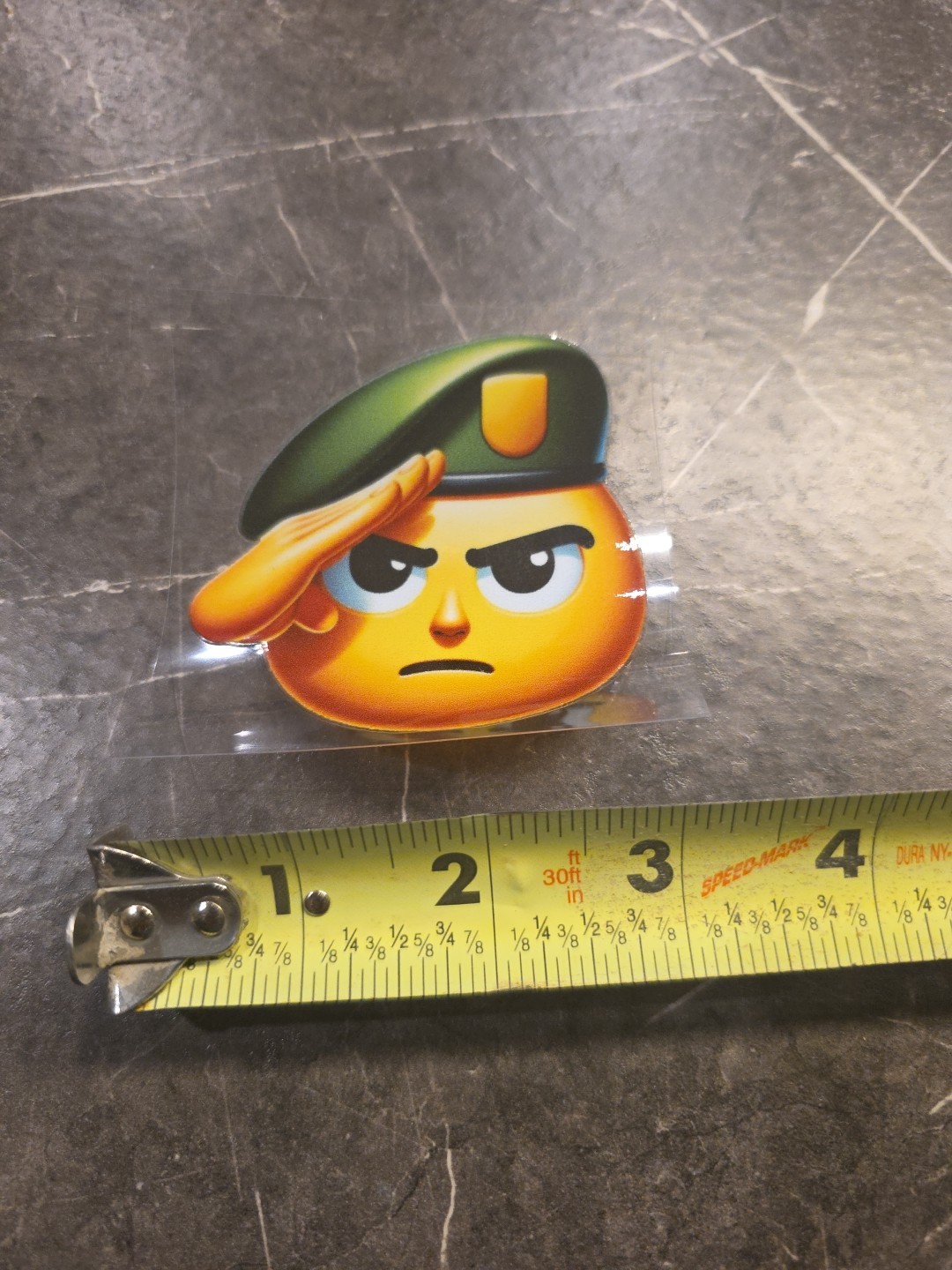 Smiley Face Soldier Salute Emoji UV DTF Decal Sticker In Full Color Waterproof