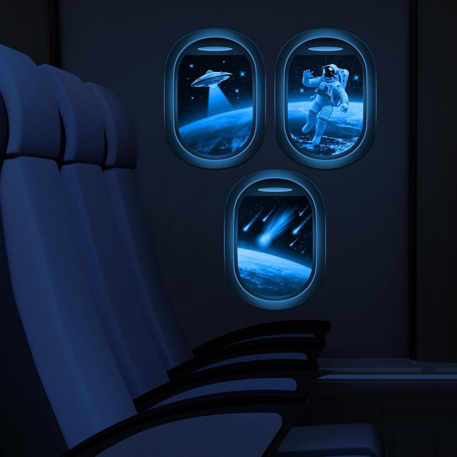 Glow in The Dark 3D Space Wall Decals, Set of 3 Galaxy Window Stickers for Wa…