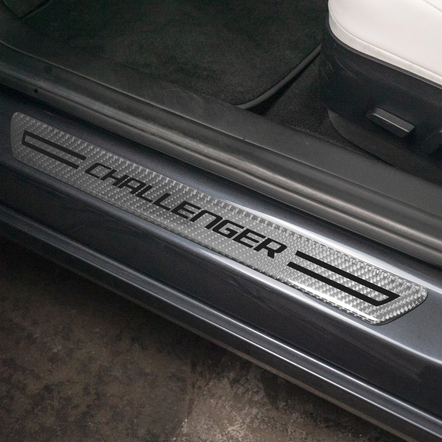 Dodge Challenger Silver Carbon Fiber Universal Door Sill Protector Kick Plates
