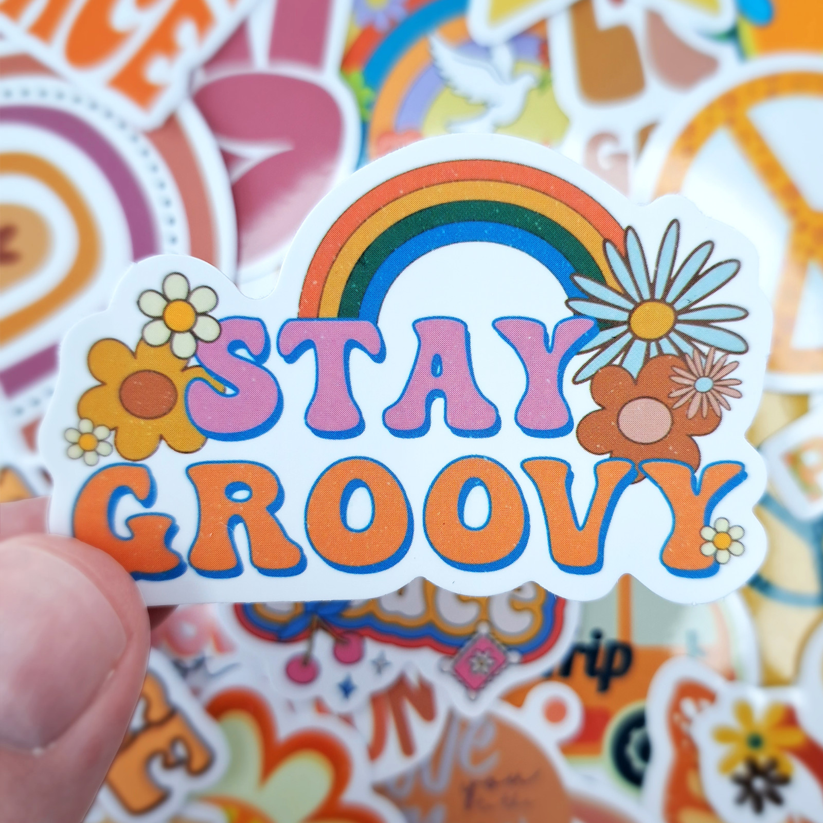 50 PCS Groovy Hippie Sticker Pack Peace Love Positive Vibes Boho Crafts Stickers