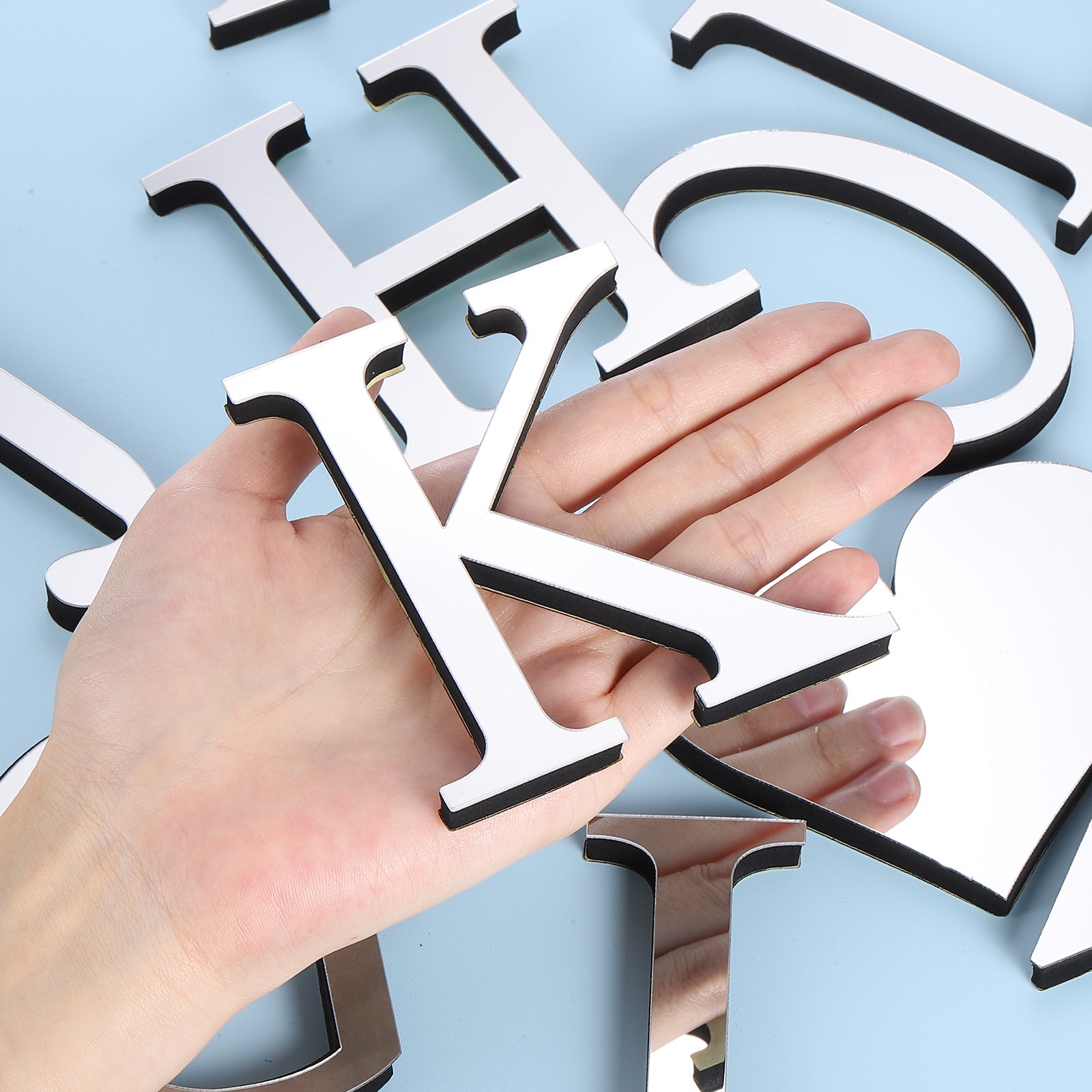 3D Acrylic Alphabet Mirror Wall Sticker Letter K Self-Adhesive Silver Tone