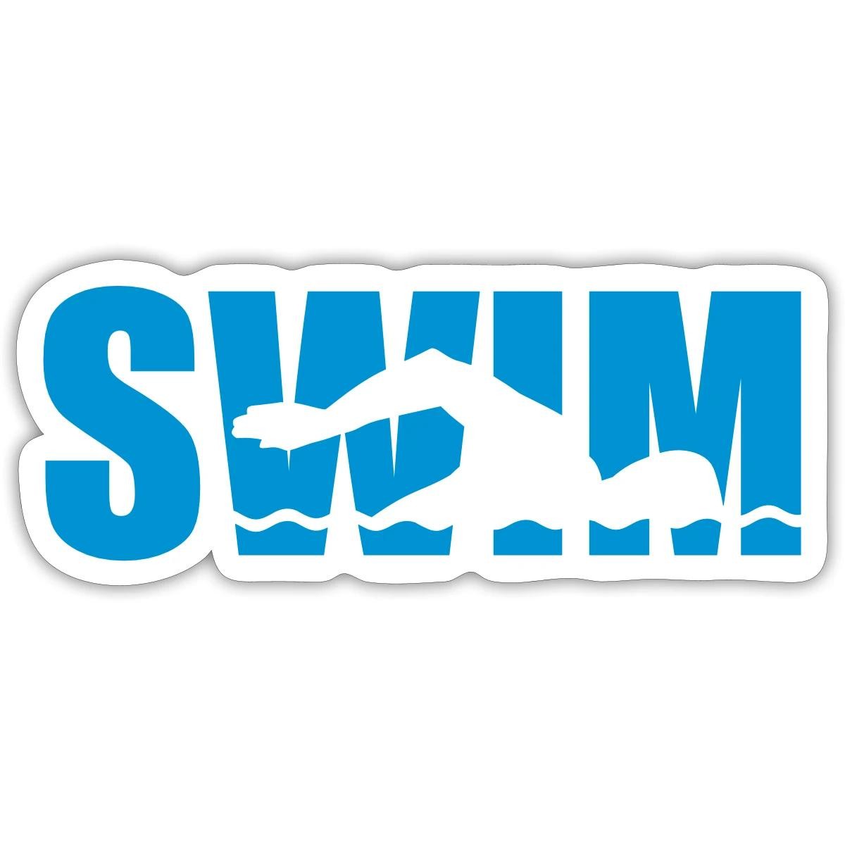 Swimmer Silhouette Swim Lettering Sticker, max. 4 x 4"