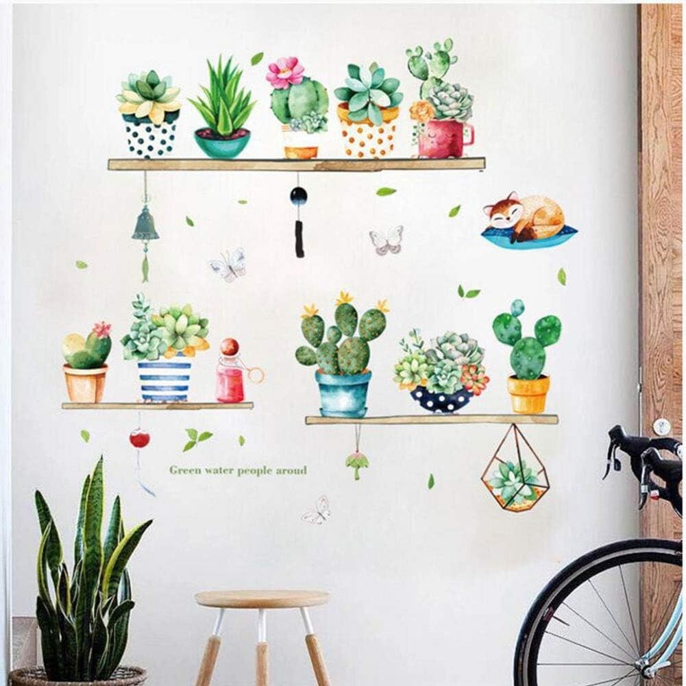 36pcs Plants Wall Decor Decal, Cactus Green Plants Pastoral Style Wall Stickers
