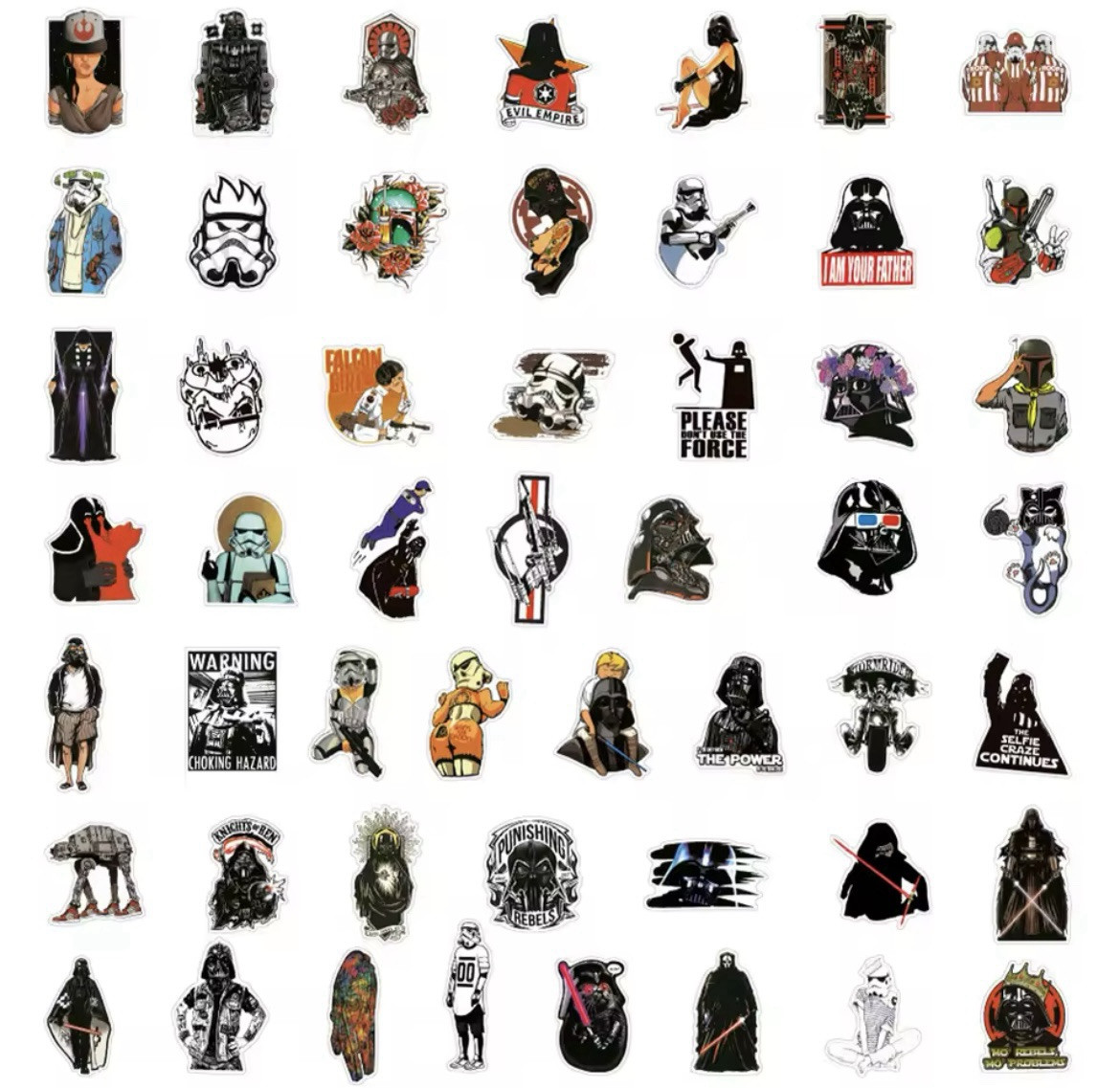 Star Wars Dark Side Parody Style Stickers 50pk Darth Vader Stormtroopers Fun ￼