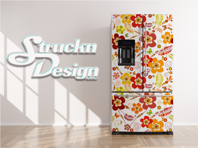 Floral Flower Pattern Red Yellow Pink Fridge Freezer Wrap Side Door Vinyl Decal