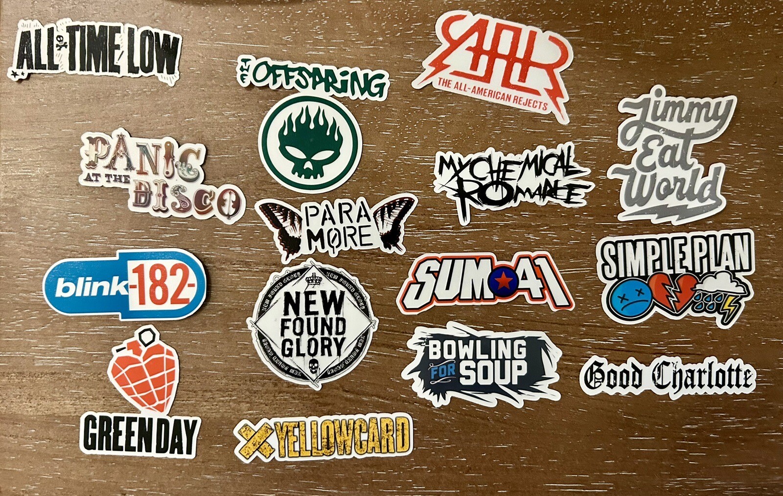 15 Pop Punk Band Logo Sticker Pack – Clear, Holographic, or White – Blink 182