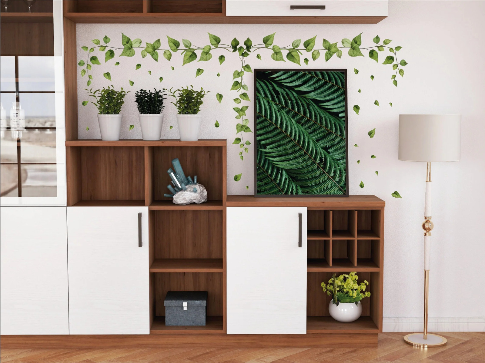 Hanging Vine Wall Sticker – Green Ivy Leaves Decal – Versatile Floral Decor for