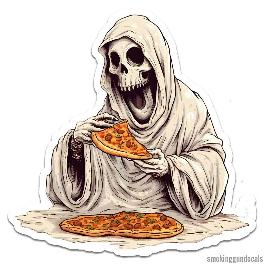Grim Reaper Pizza, Vinyl Decal Sticker, Indoor Outdoor, 3 Sizes, #12631