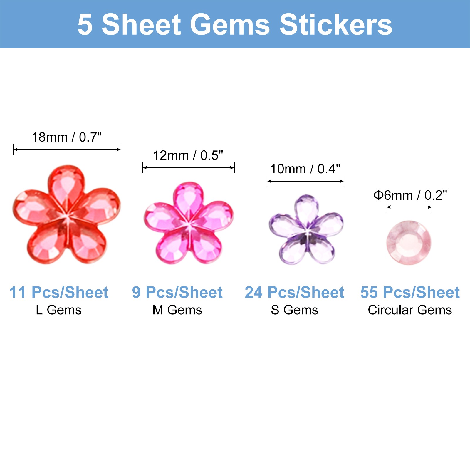 505Pcs Gems Stickers 5 Sheet Flower Rhinestone Stickers Multicolor