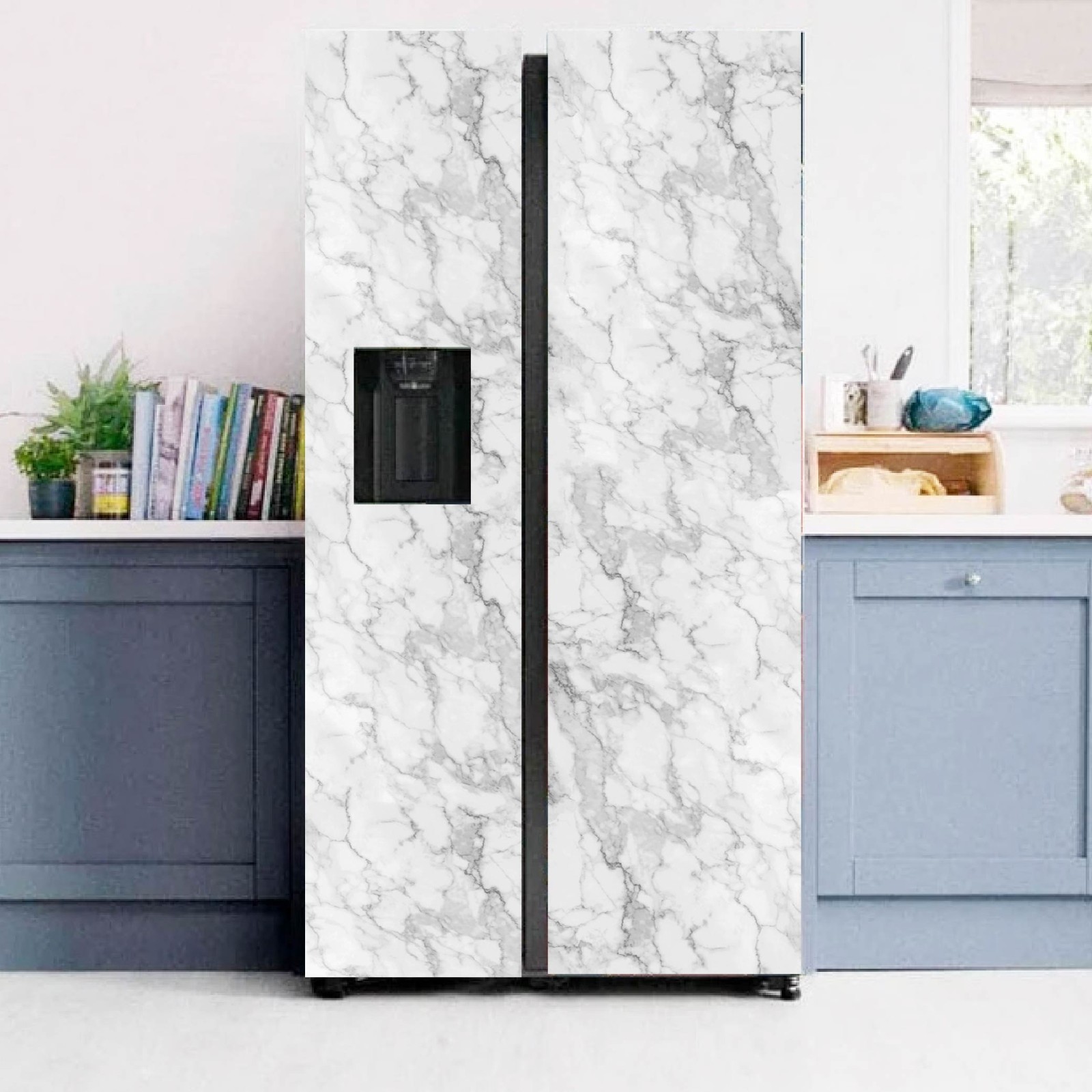 Seamless Marble Effect Fridge Wrap Removable Vinyl Refrigerator Cover