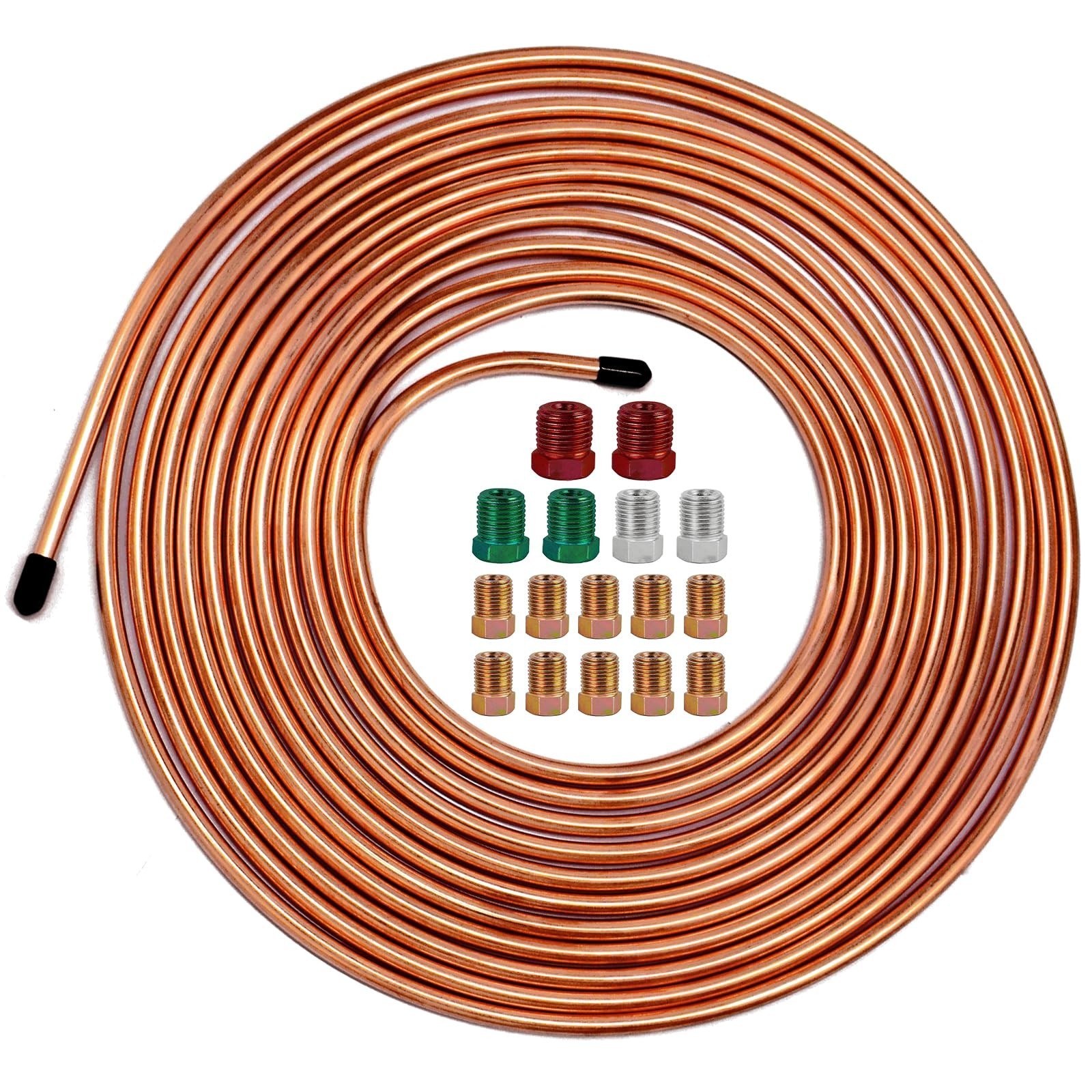 3/16" Brake Line Kit – 25 Feet Copper Coated Brake Tube, Rust-Proof Tubing Ro…