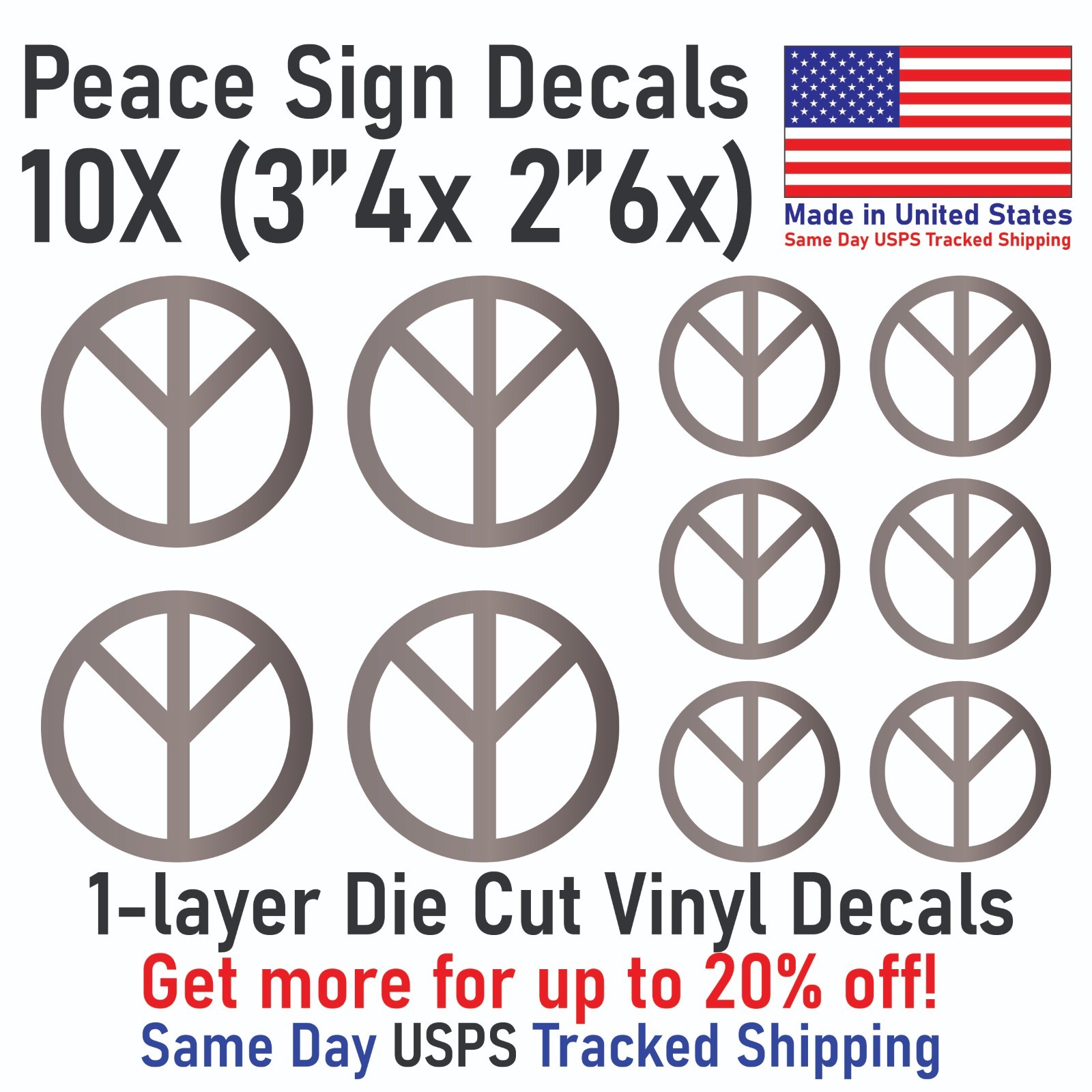 2" – 24" Peace Sign Die Cut Vinyl Decal Sticker – Made in USA Same Day Shipping