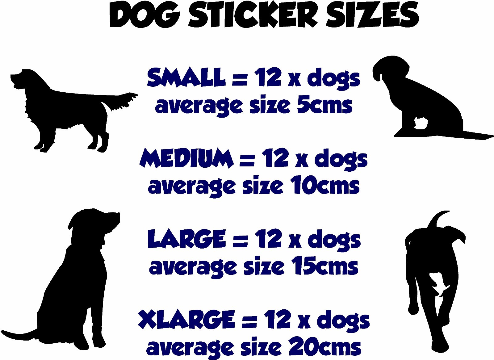 DOGS Wall Art Stickers (decals) Many Colours, 4 x Sizes – 12 different dog poses