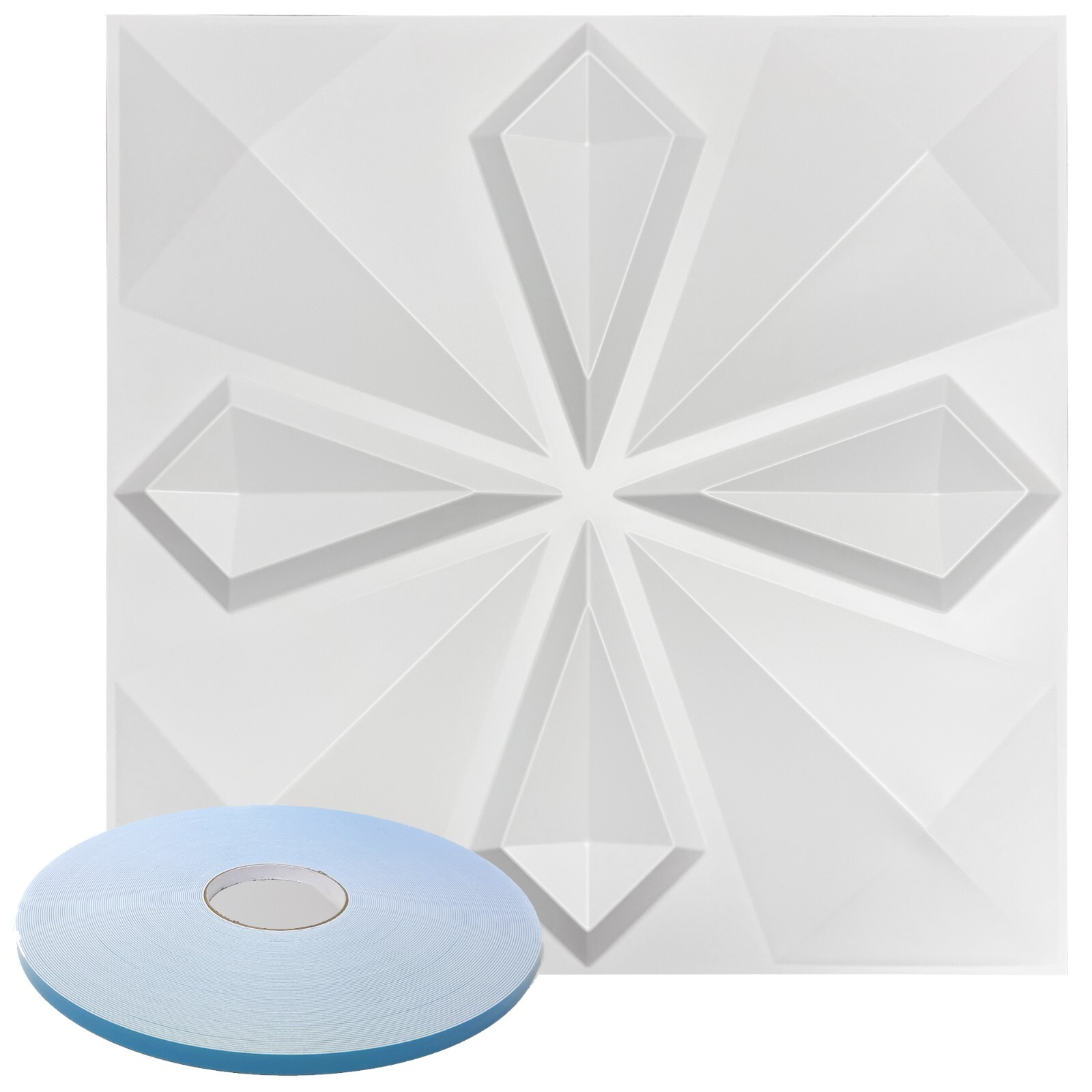 Star Textured Premium PVC 3d Wall Tile Panel 19.7" x 19.7" Pack of 12 White