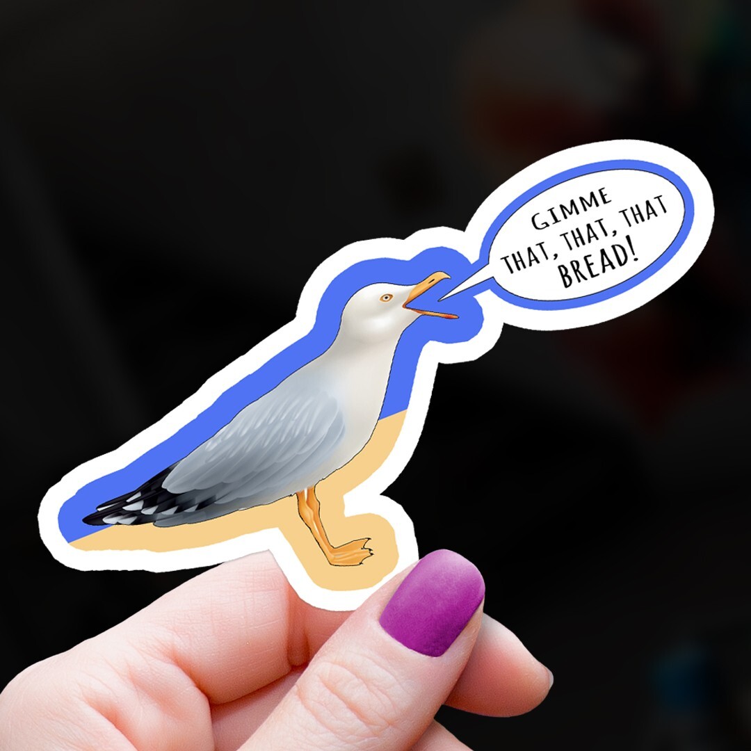 Funny Vinyl Seagull Sticker: Laptop, Water Bottle Decal – Dishwasher Safe