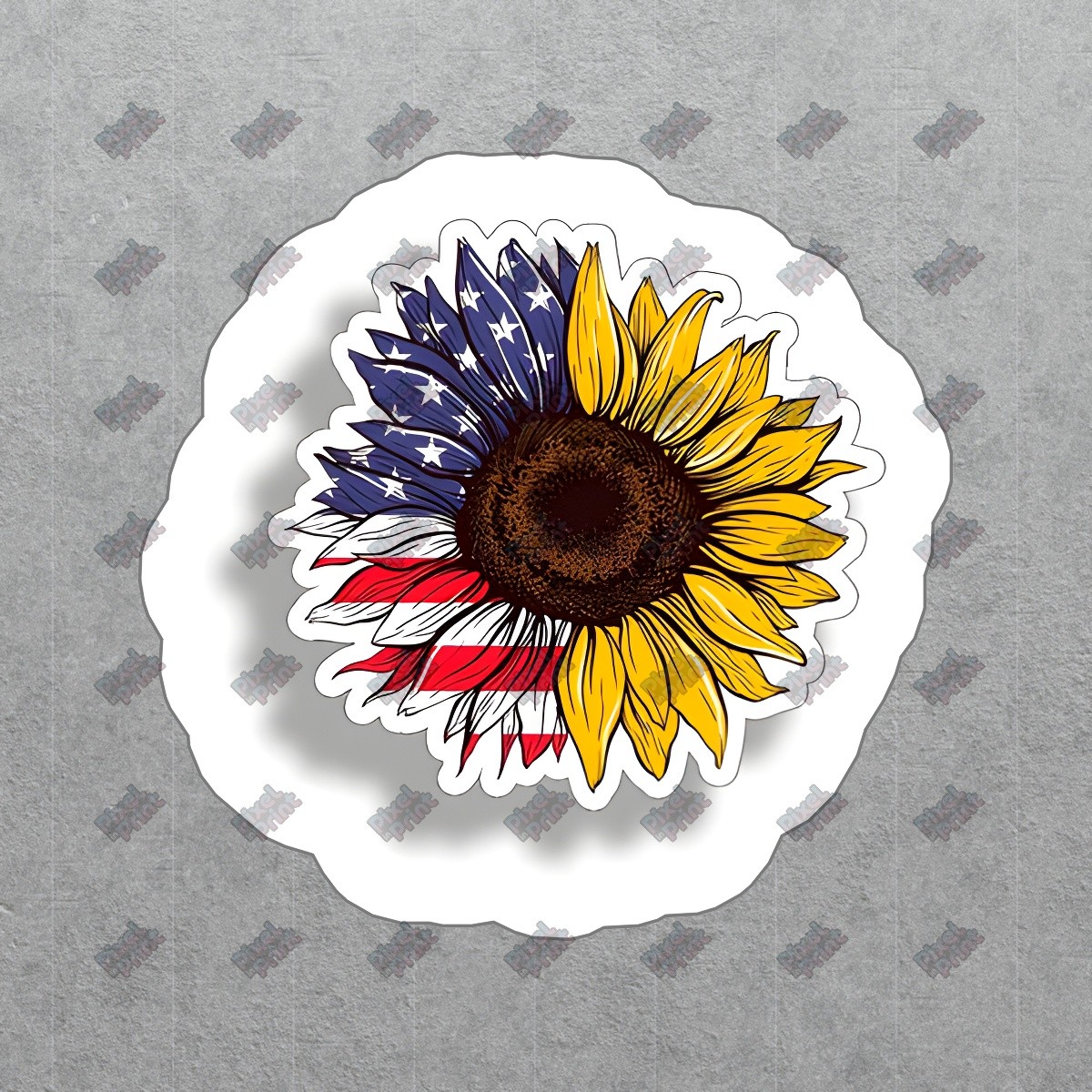 Vibrant Sunflower & American Flag Vinyl Sticker Perfect for Laptops, #641323