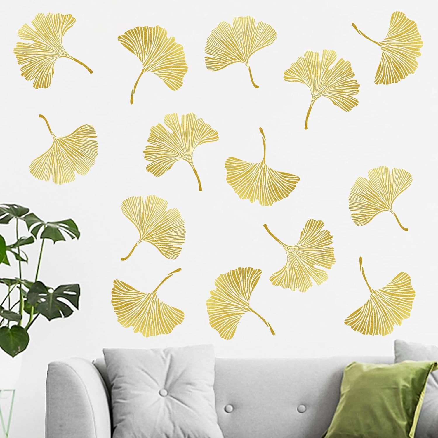 Mfault Gold Leaves Wall Decals Stickers, Ginkgo Leaf Botanical Living Room Decor