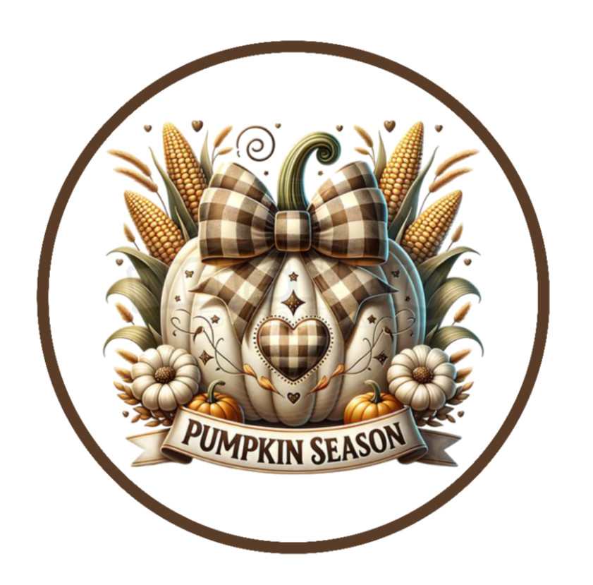 Fall – (Pumpkin Season) 4" Decal Sticker Decorations Bags Tins Jars Coffee Cups