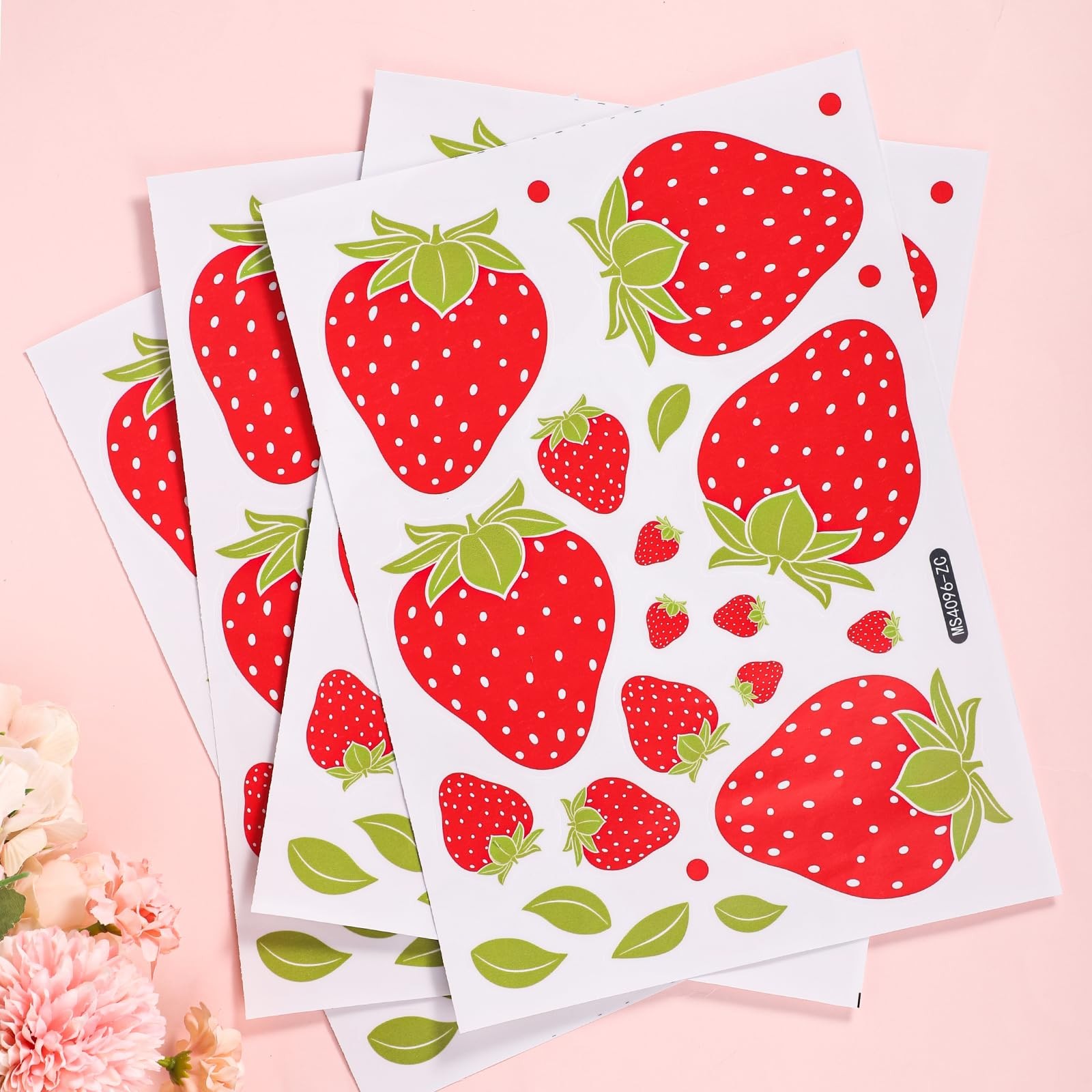 4 Sheets 92pcs Strawberry Wall Decals Removable Cute Fruit Stickers Waterproof