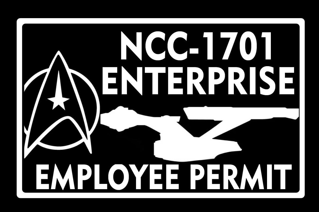NCC-1701 Enterprise Employee Permit Star Trek White 5" Vinyl Decal Car Window
