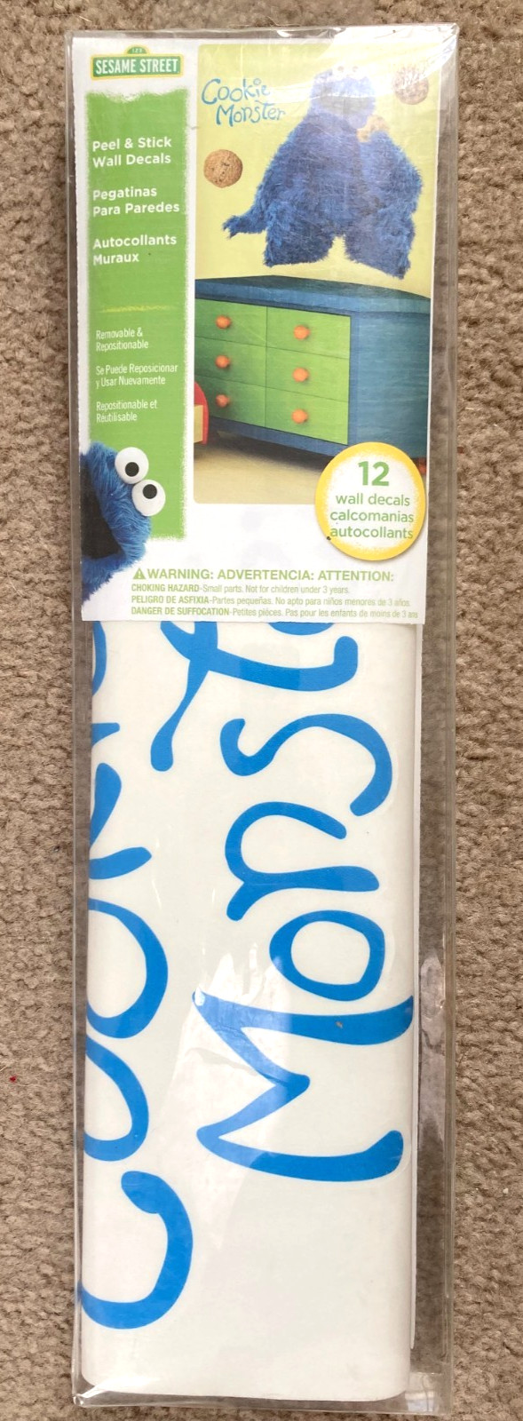 Cookie Monster Sesame Street Wall Art Kit 12 pieces Peel Stick Move – NEW