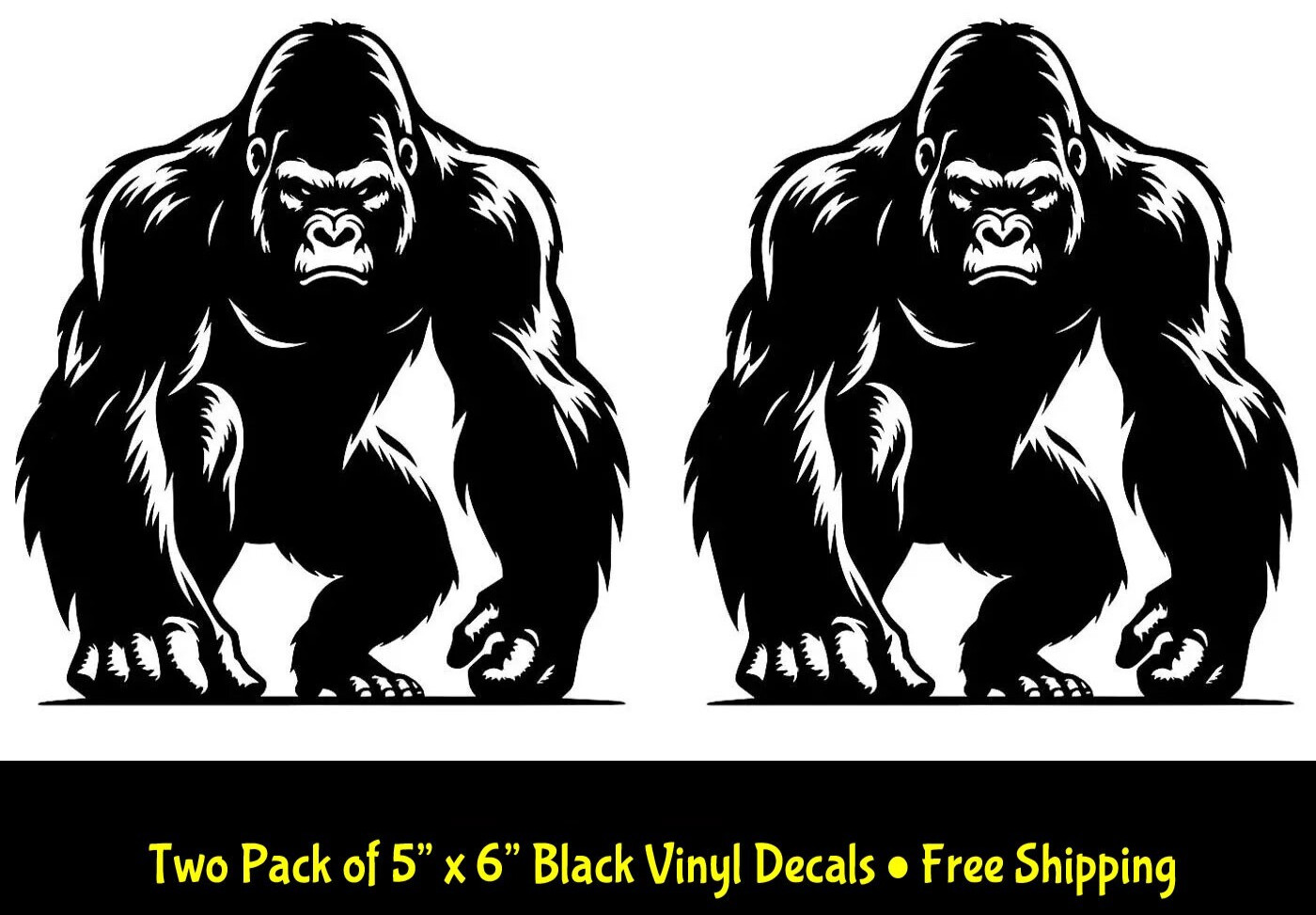 Gorilla Two Pack 6" Black Vinyl Decals Car Truck Window Mirror Wall Door