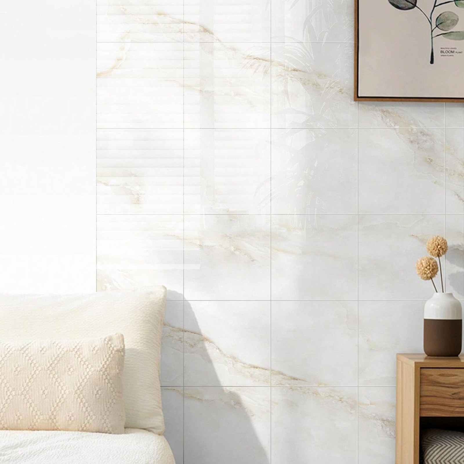 Marble Peel and Stick Backsplash Wall Panels Waterproof PVC Foam 11.8 inch White