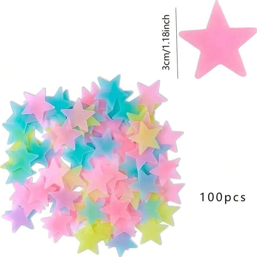 100pcs Glow In The Dark Stars Luminous Wall & Ceiling Star Stickers Home Decor
