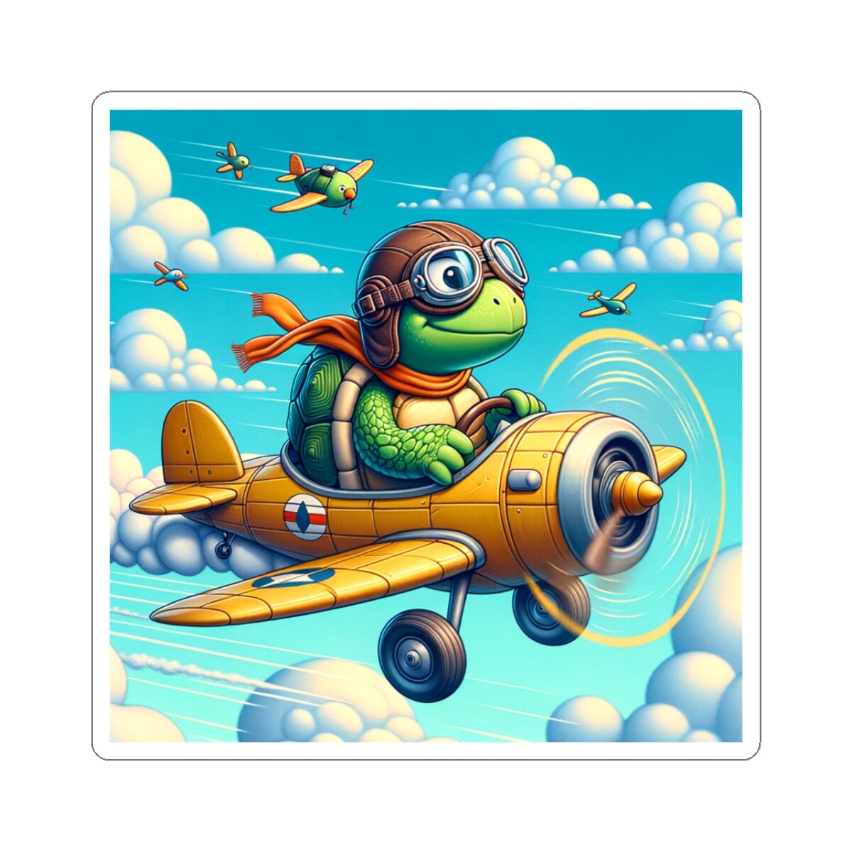 Sticker Turtle Pilot Vintage Airplane Artwork 2×2 3×3 4×4 6×6