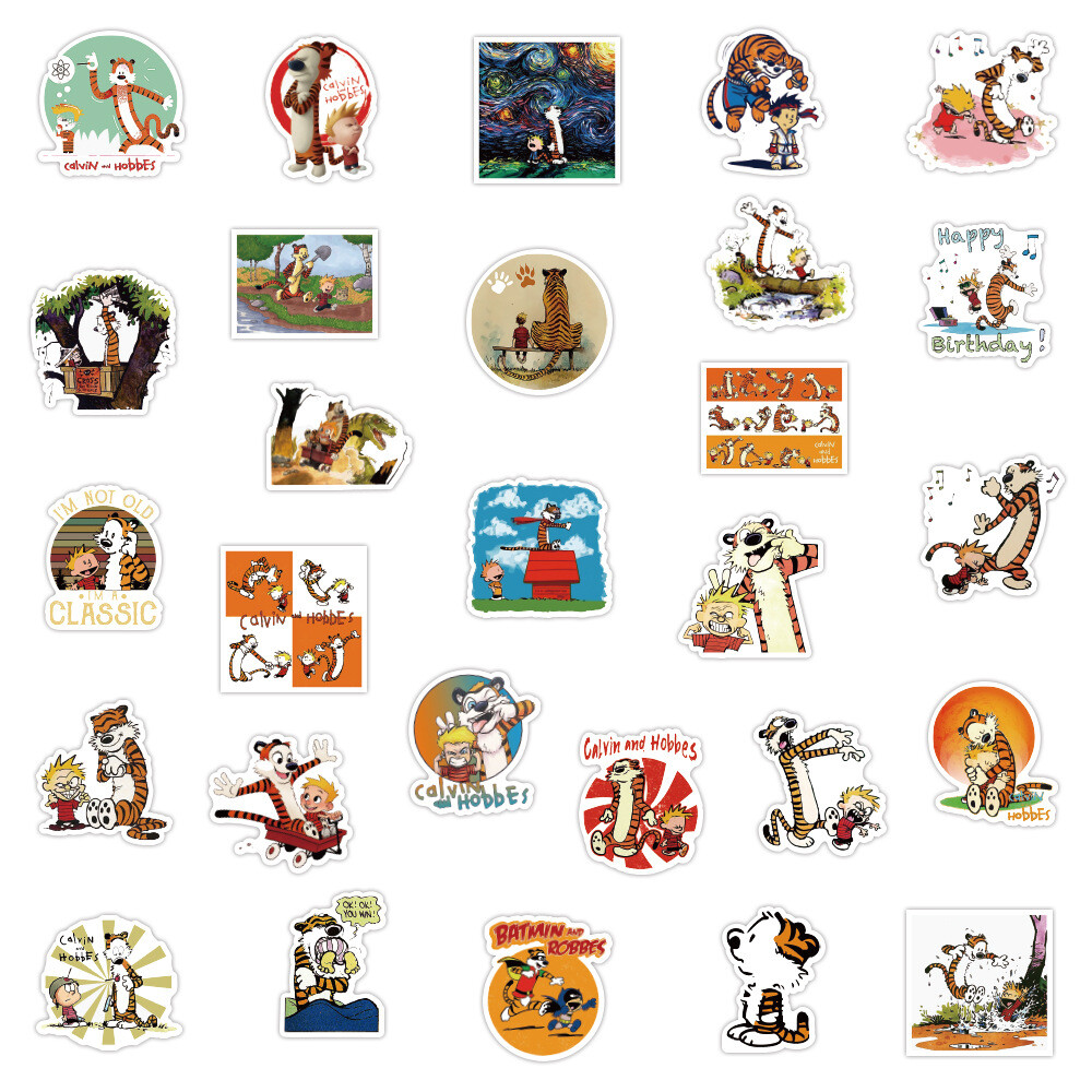 100Pcs Calvin and Hobbes Sticker for Kids Teens Girls Scrapbooking Water Bottles