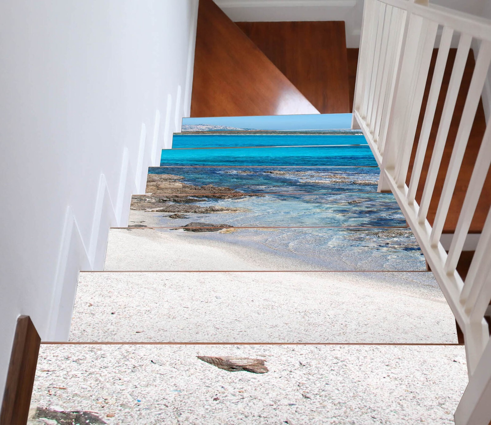 3D White Beach W137 Stairs Risers Decoration Photo Mural Vinyl Wallpaper Vera