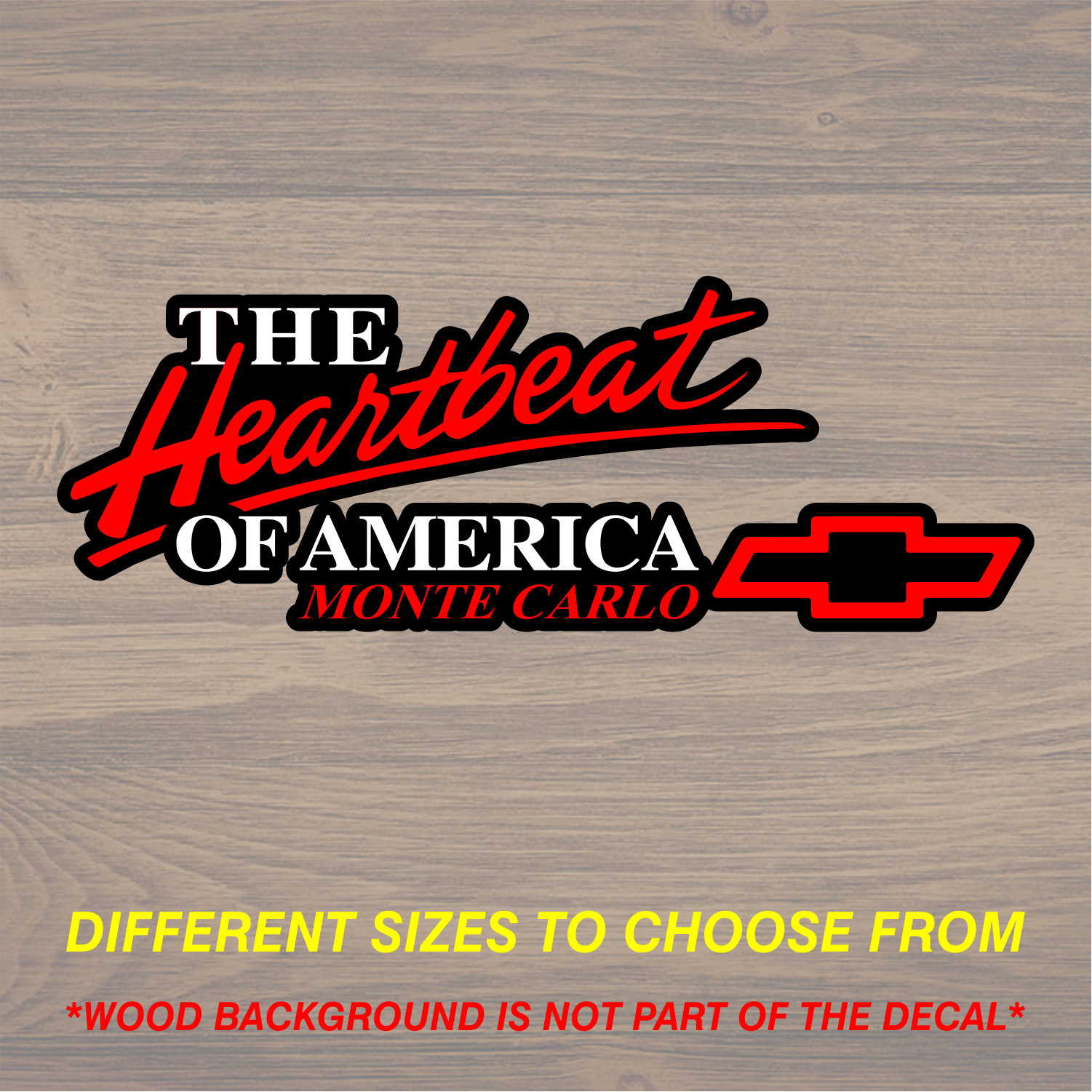 Vinyl Decal Sticker Fits Chevrolet Monte Carlo Heartbeat of America Graphics