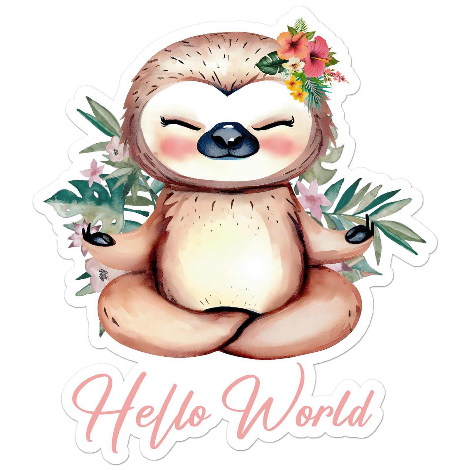 Sloth Hello World – Vinyl Decal Sticker – Car Window Laptop – ebn9133