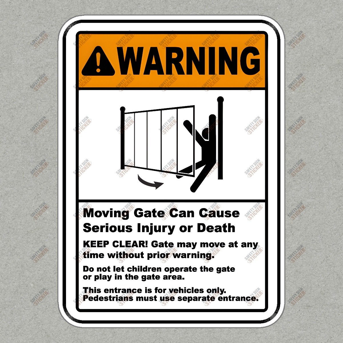 Safety Warning Sign Sticker Moving Gate Hazard OSHA Compliant Prevent #943339