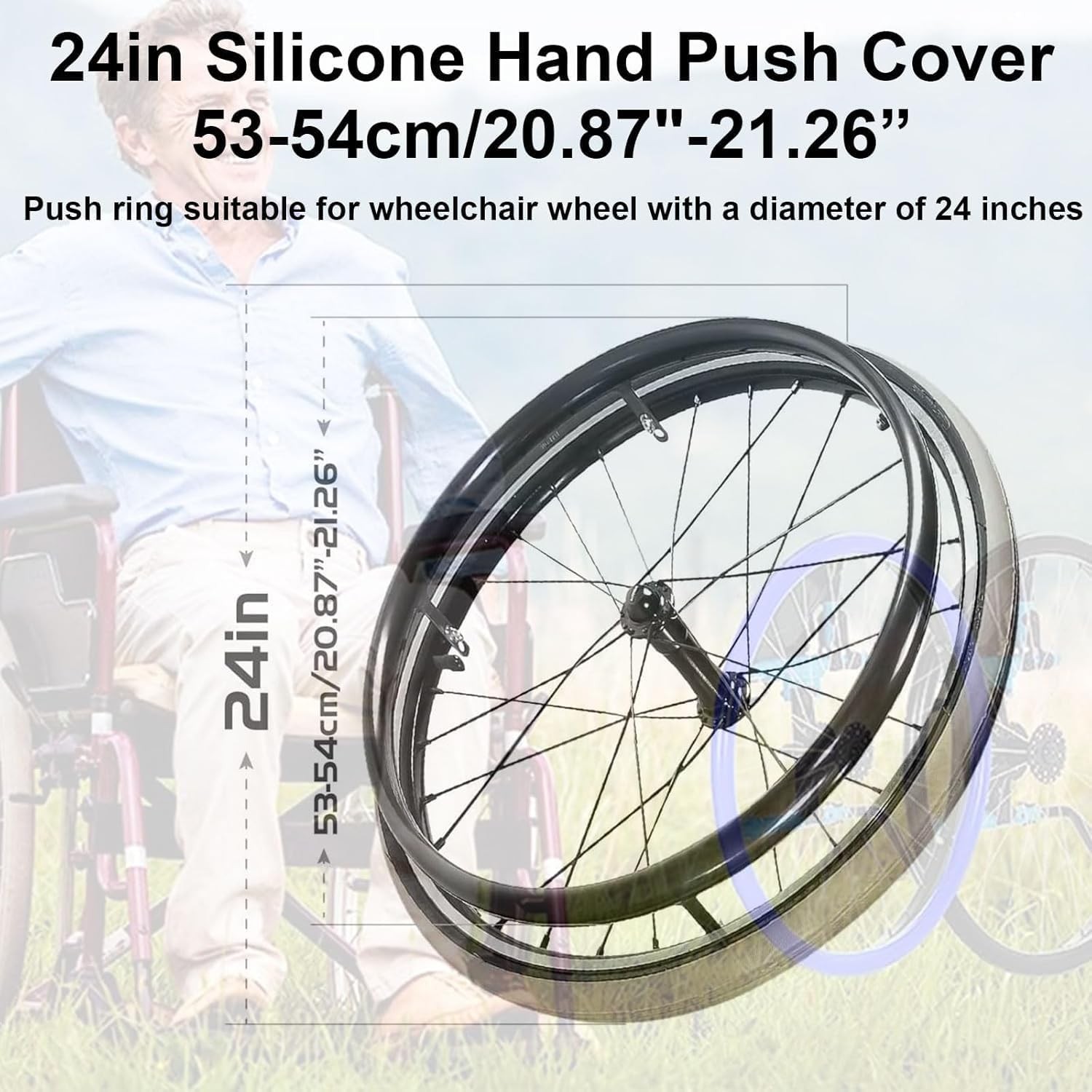 1pair Push Rim Covers, 24 Inch Wheelchair Cover, Silicon Wheel Covers (Yellow)