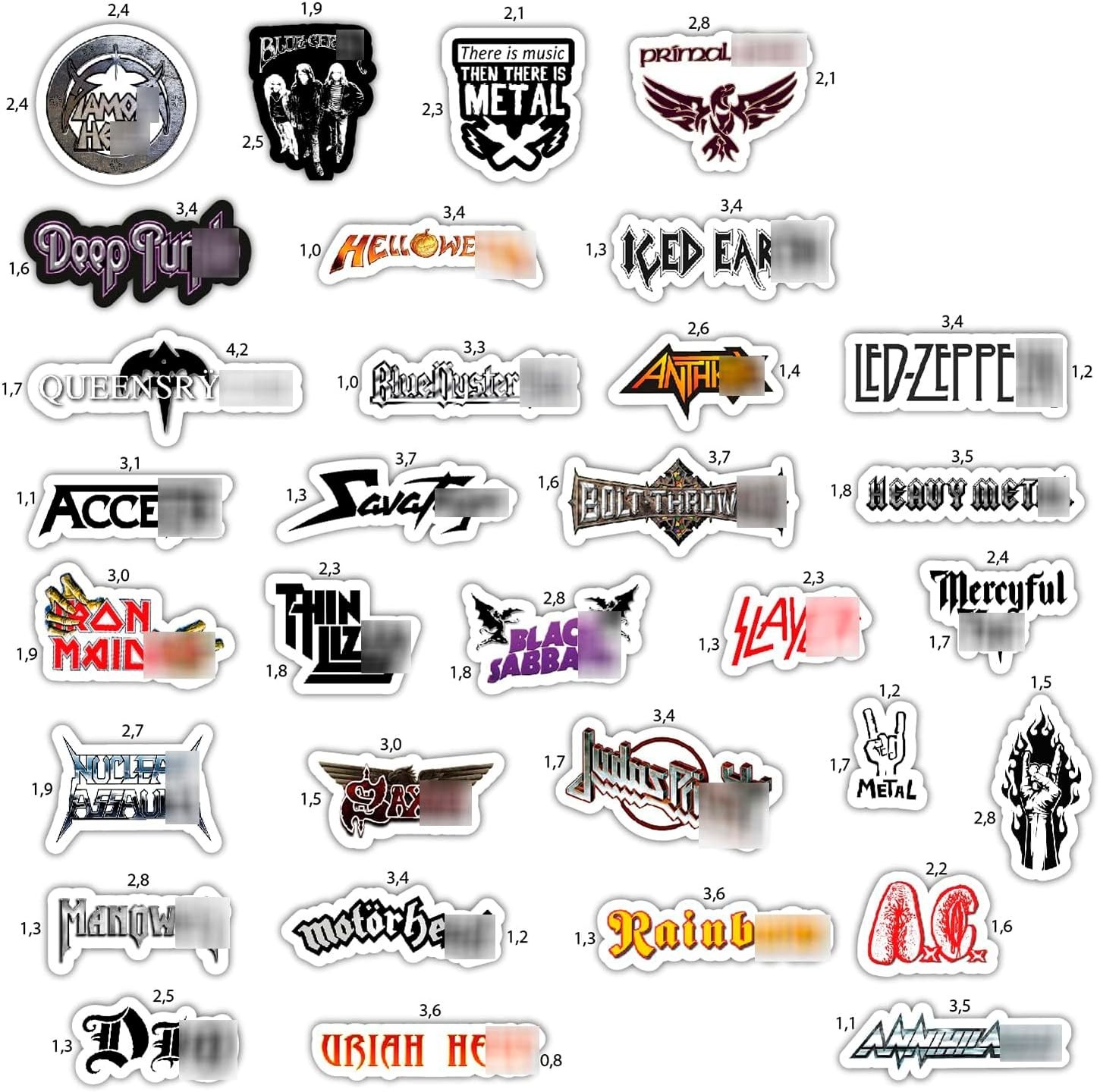 Durable Heavy Metal Band Sticker Pack – 35 Irregular Waterproof Vinyl Designs