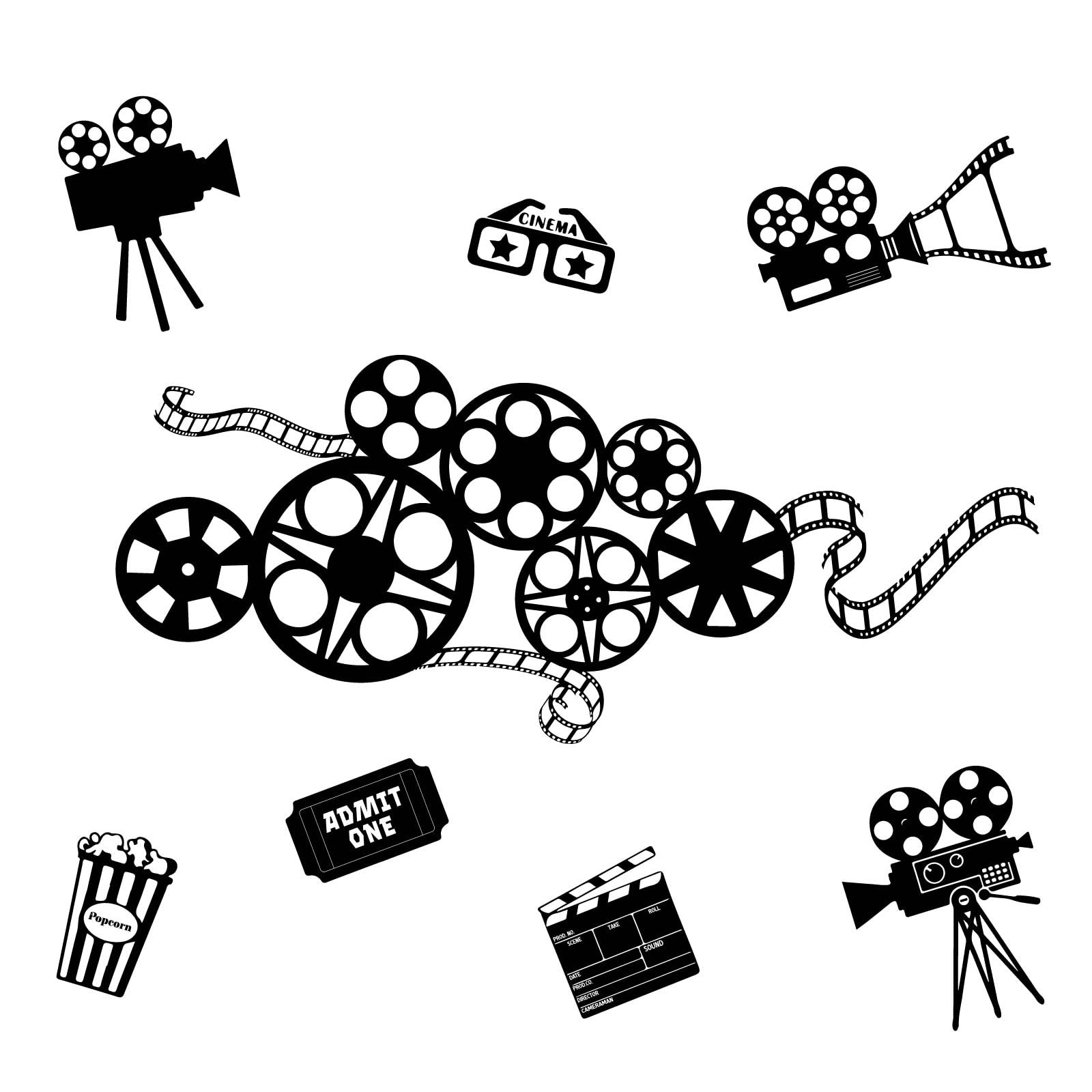 Movie Reel Wall Decor Movie Elements Wall Sticker Filmstrip Popcorn Decals Vi…