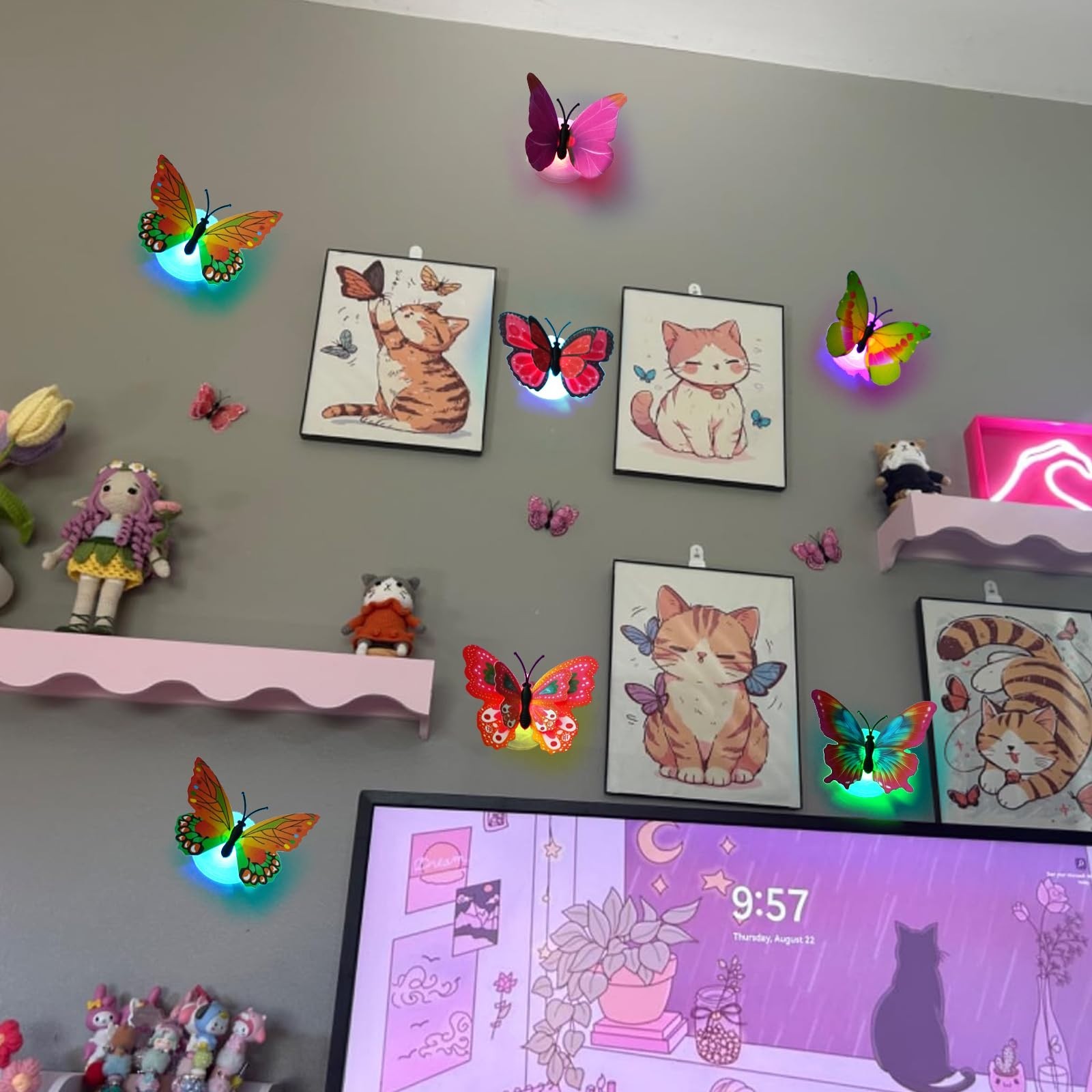 3D Butterfly Wall Decor with LED Lights, Glow-in-the-Dark Stickers, 48 Pcs for B