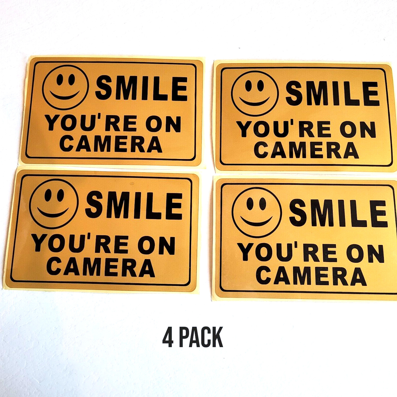 4 pack Smile You're On Camera Stickers 5×8 Security Warning Alarm Window Decal