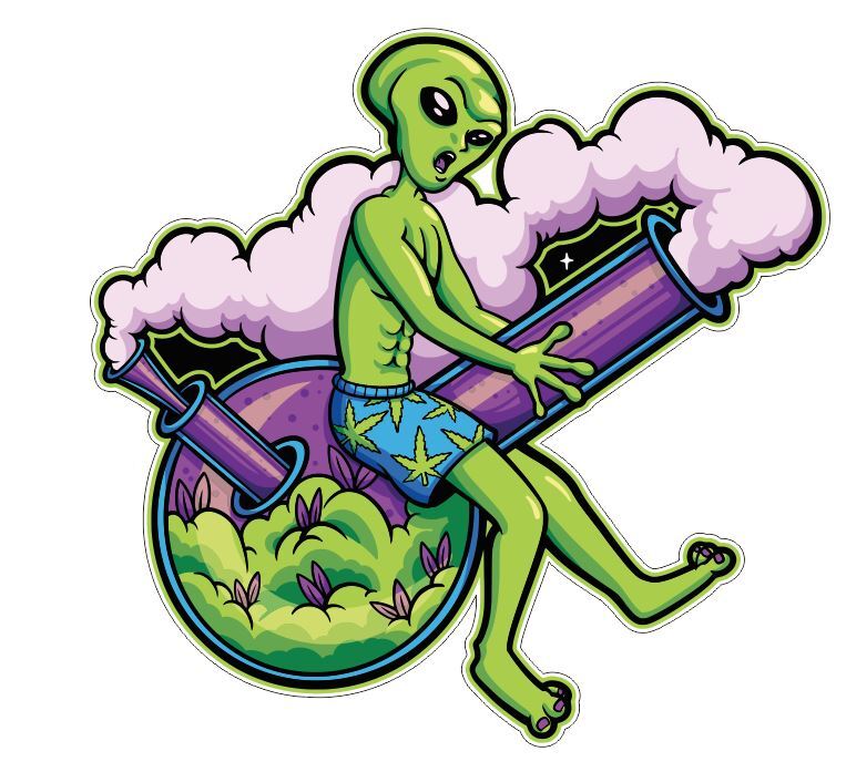 Weed Cannabis Marijuana Joint Stoner Alien Bong Sticker Stickers A83