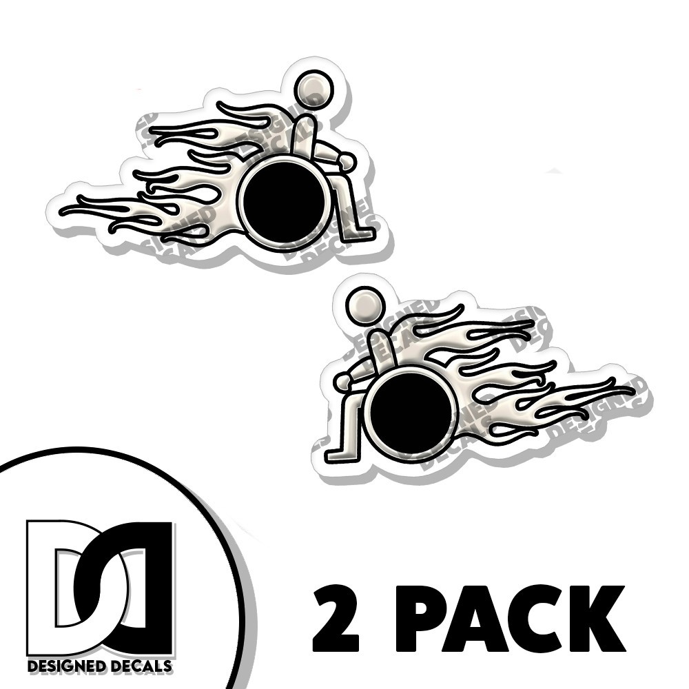 Handicap Flames Wheelchair Die Cut Vinyl Window Decal Sticker Car Truck 2 PACK