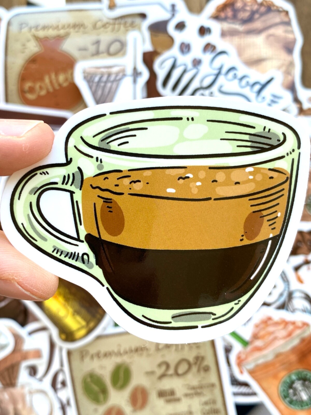 5-50 pcs Coffee Stickers, Boho Water Bottle Luggage Kindle Phone Laptop Decals