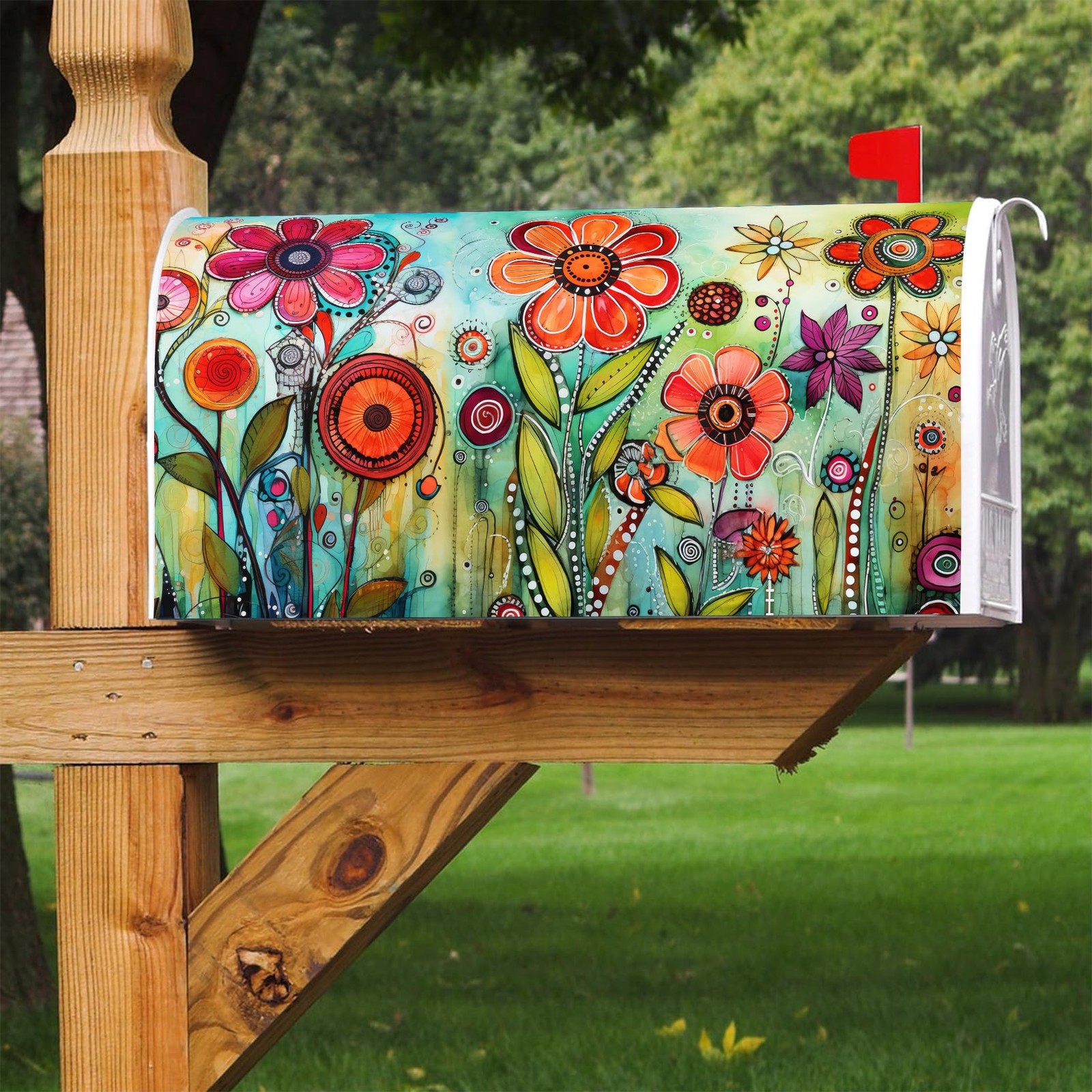 Texupday Abstract Colorful Floral Mailbox Cover with Magnetic Multicolor