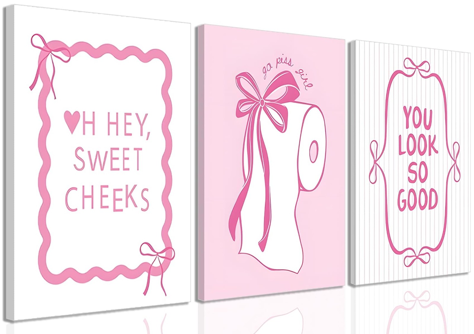 JBZDD 3Pcs Pink Bow Bathroom Canvas Wall Art Bowknot Coquette Posters Prints …